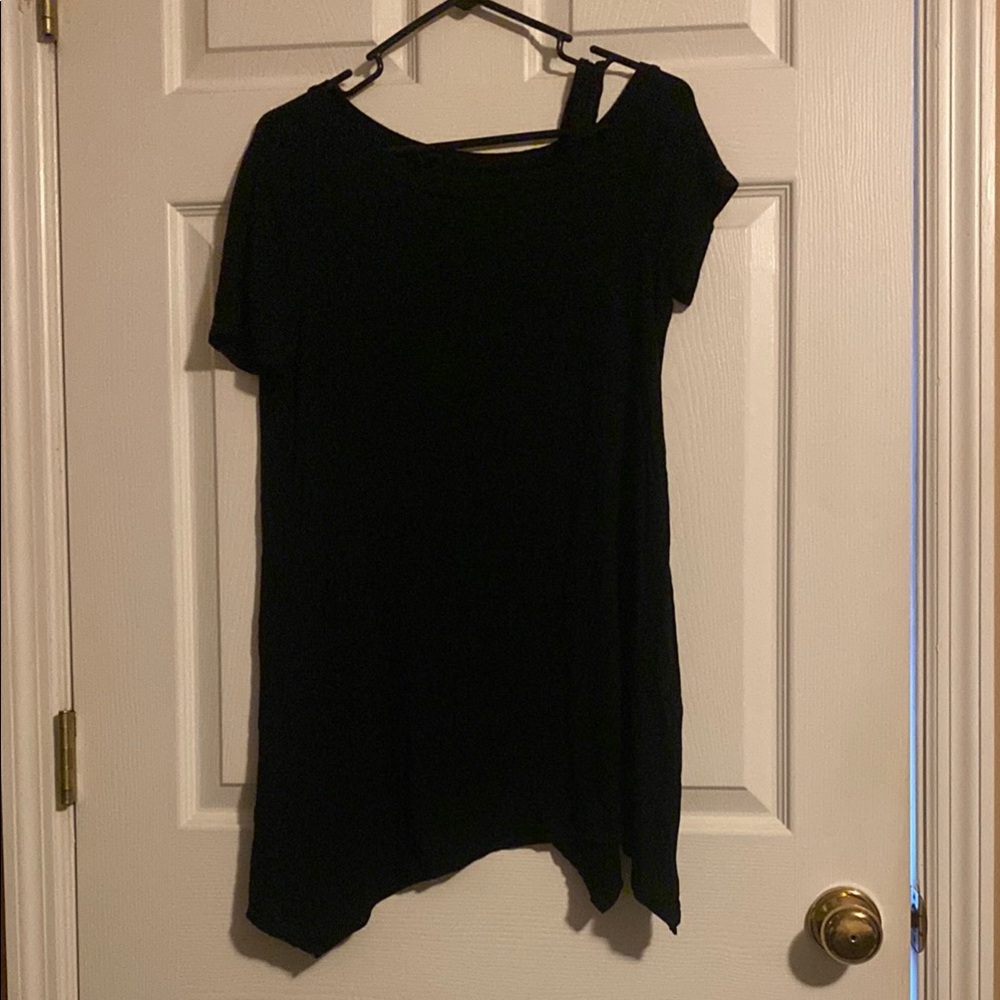 Black Asymmetrical High-Low Dress with Short Sleeves